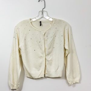 Cropped Ivory Silver Studded Cardigan Sz M